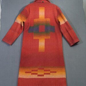 Woolrich Vtg Coat Women's L Red Southwest Aztec Conch Wool Blanket Long USA Made
